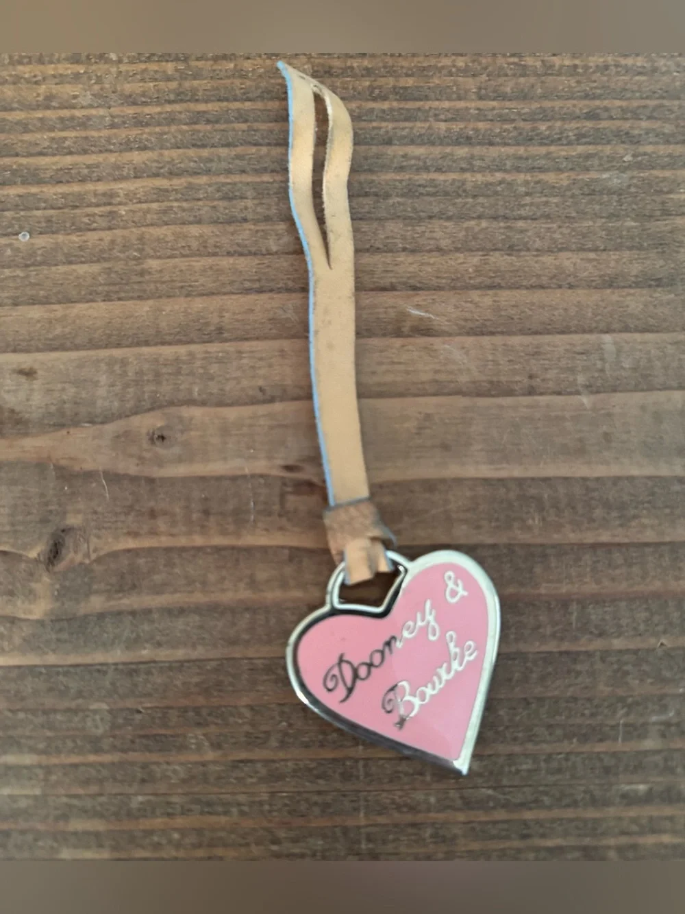 Vintage Y2K Dooney & Bourke Metal Enamel Pink Heart Purse Charm Handbag Key Fob.
